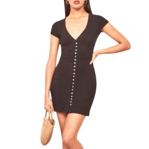 Reformation Jeans Ryder Black Ribbed
Button Down Dress - Small
